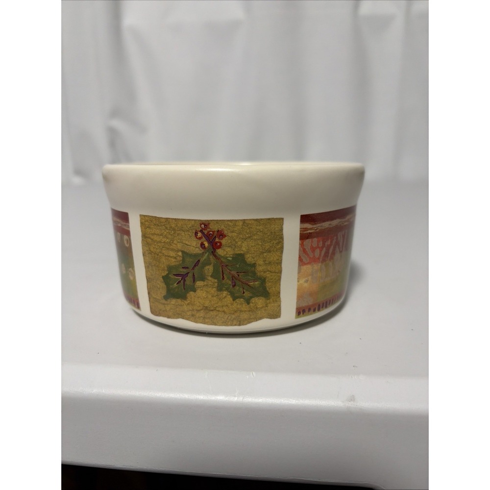 Pfaltzgraff Christmas Holiday Dip Bowl Festive Holly Snowflake Ceramic Matte